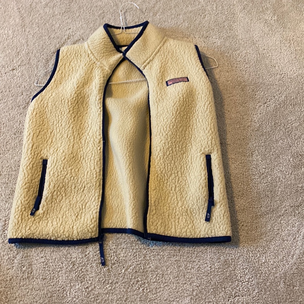 Tan Sherpa girls vest vineyard vines